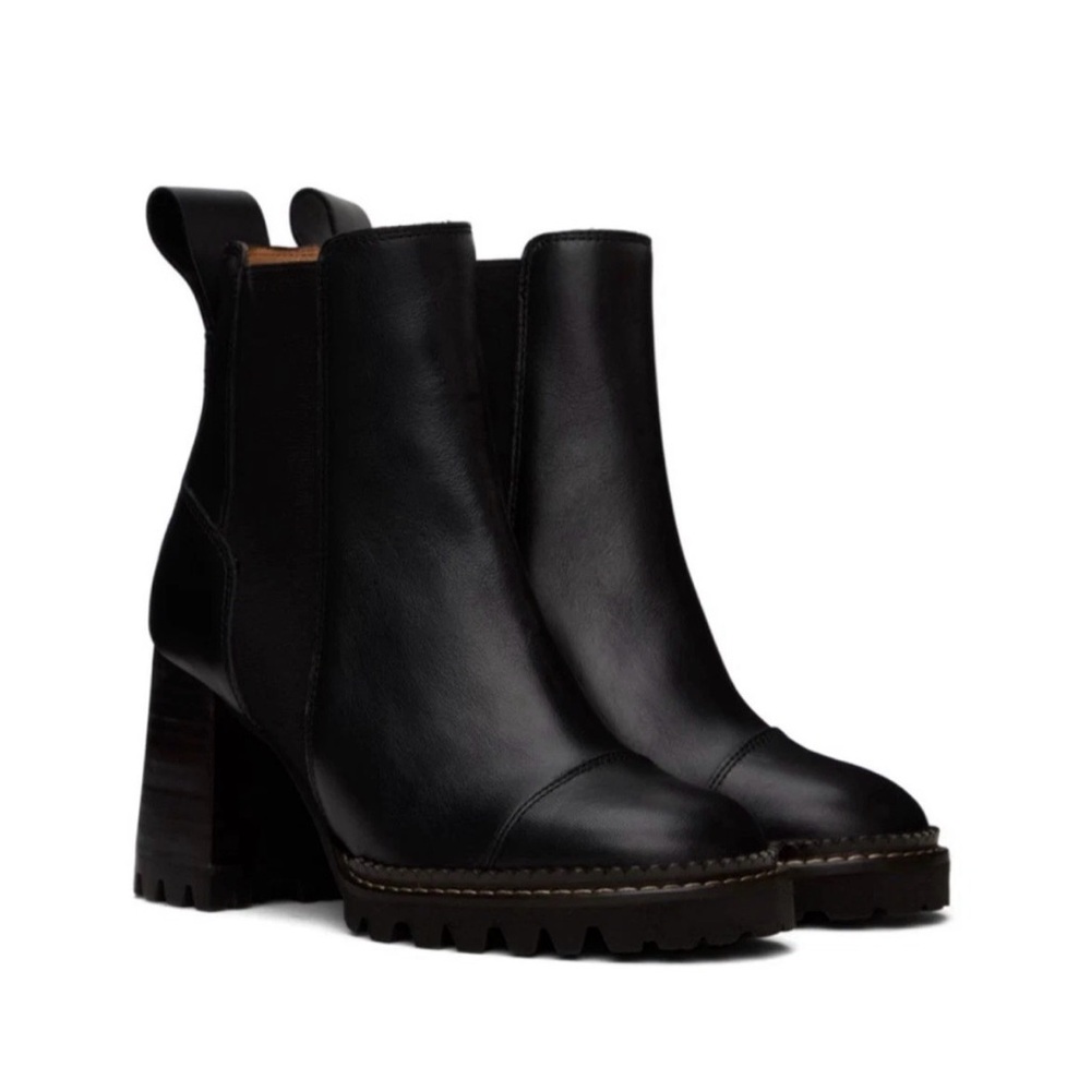 See By Chloe Black Leather Mallory Boots Size 39.5 - Picture 1 of 6